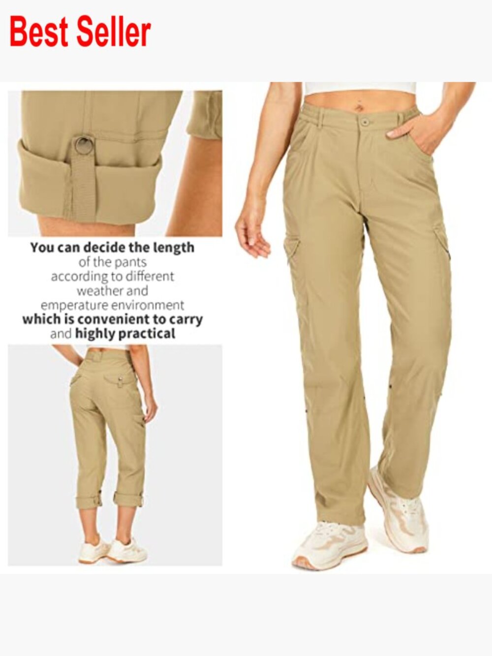 Convertible Hiking Cargo Pants Quick Dry UPF50+ Waterproof Capri - Picture 6 of 7